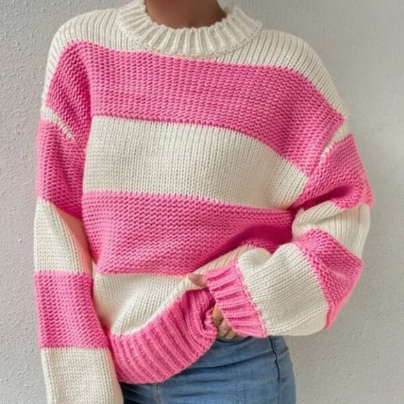 . Sweaters - Striped colorblock sweater top Pink/cream
